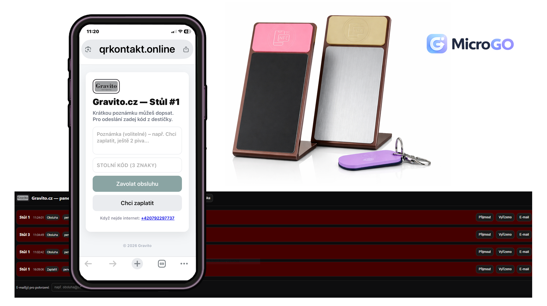 QR/NFC Přivolání obsluhy – náhled aplikace