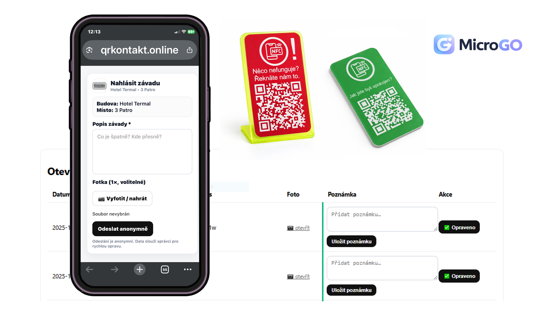 Safe – hlášení závad (náhled aplikace)